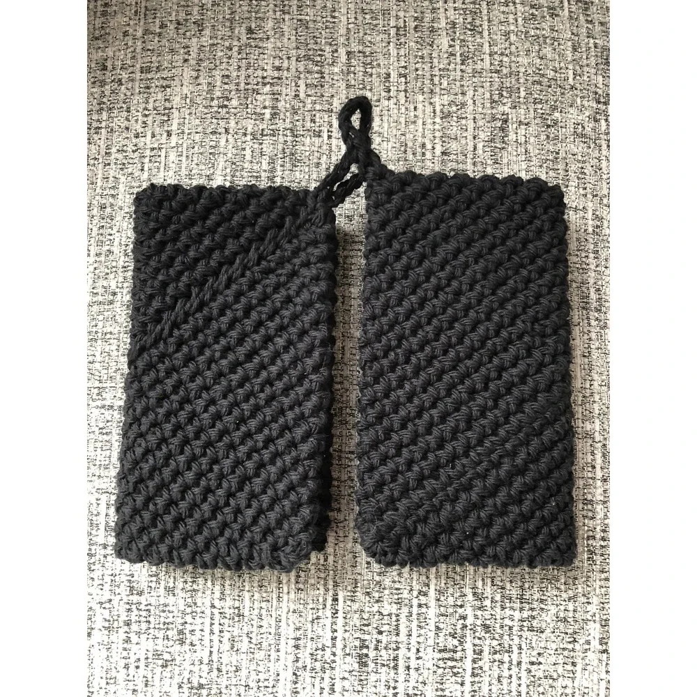 Set of 2 Pot Holders/Hot Pads Crotcheted 100% Worsted 4 Play Cotton Black